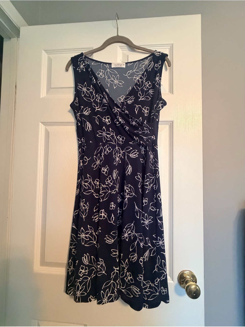 Navy Floral Wrap-Style Sleeveless Dress